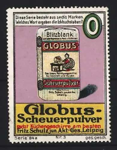 Reklamemarke Leipzig, Fritz Schulz jun., Globus-Scheuerpulver