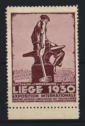 Reklamemarke Liège, Exposition Internationale 1930, Schmied auf Amboss