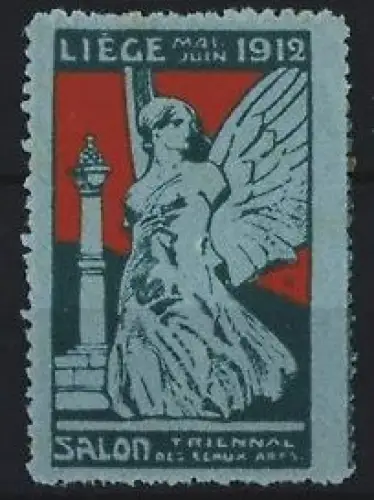 Reklamemarke Liège, Salon Triennal des Beaux-Arts 1912, geflügelte Statue