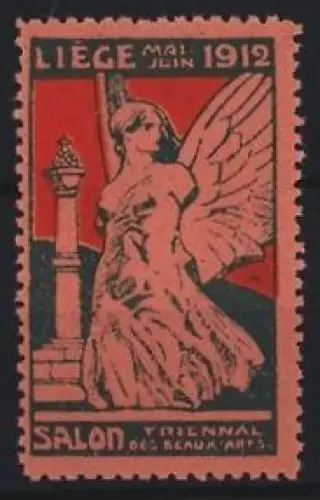 Reklamemarke Lüttich, Salon Triennal des Beaux-Arts 1912, geflügelte Figur