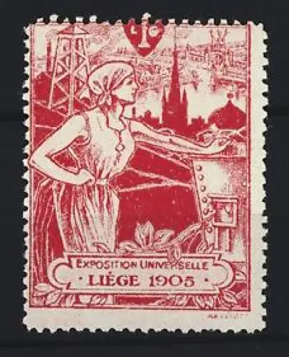 Reklamemarke Lüttich, Exposition Universelle 1905, Frau mit Stadtansicht