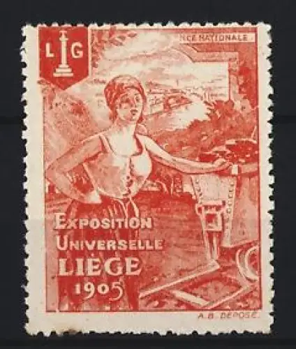 Reklamemarke Lüttich, Exposition Universelle 1905, Frau mit Lore