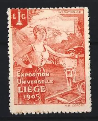 Reklamemarke Lüttich, Exposition Universelle 1905, Frau mit Lore