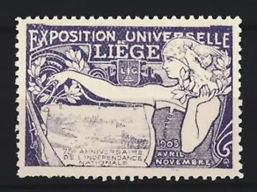 Reklamemarke Lüttich, Exposition Universelle 1905, Frau mit Lorbeerkranz