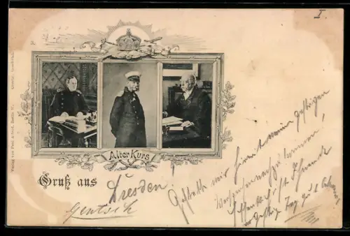 AK Portraits Kaiser Wilhelm I. in verschieden Lebensjahren, Otto von Bismarck