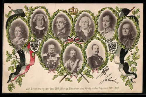 AK Zur Erinnerung a. d. 200 jähr. Bestehen des Königreichs Preussen 1701-1901, Portrait Friedrich Wilhelm III. u. a.