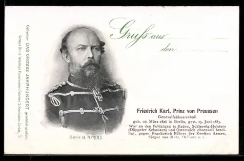AK Portrait von Prinz Friedrich Karl von Preussen in Husaren-Uniform mit Grosskreuz zum Eisernen Kreuz