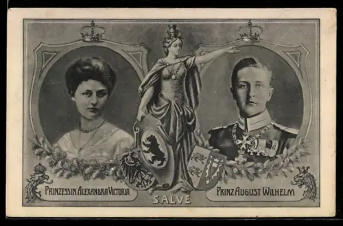 AK Prinz August Wilhelm und Prinzessin Alexandra Viktoria, Wappen