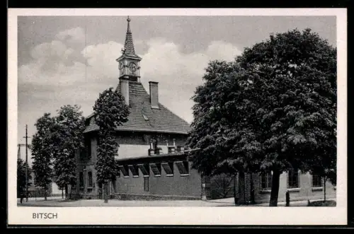 AK Bitsch, Vue de l`église entourée d`arbres