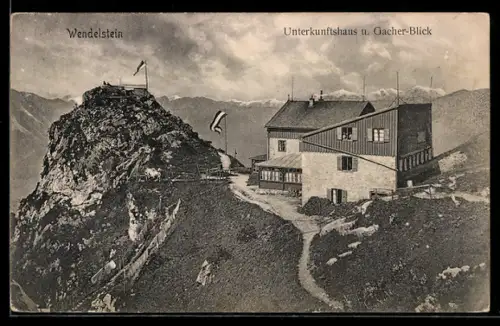 AK Wendelstein-Unterkunftshaus, Berghütte mit Gacher-Blick