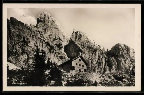 AK Säulinghaus, Ansicht mit Gipfelpanorama