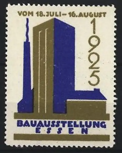 Reklamemarke Essen, Bauausstellung 1925, Hochhaus und Schornstein