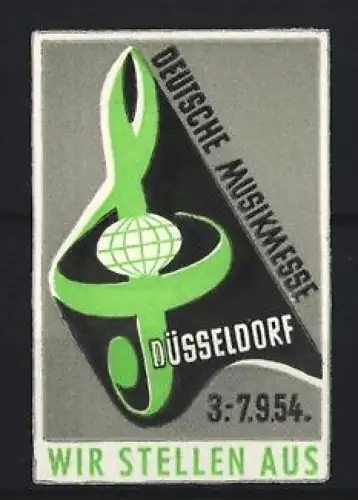 Reklamemarke Düsseldorf, Deutsche Musikmesse 1954, Notenschlüssel mit Globus