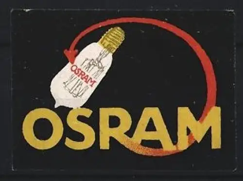 Reklamemarke OSRAM, Glühbirne, roter Pfeil und Firmenlogo