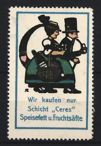 Reklamemarke Ceres, Speisefett und Fruchtsäfte, Paar mit Korb