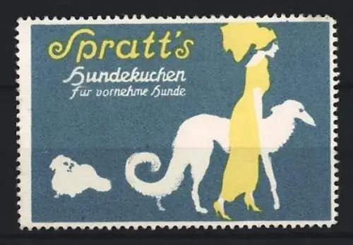 Reklamemarke Spratt`s Hundekuchen, Elegante Dame mit Hunden