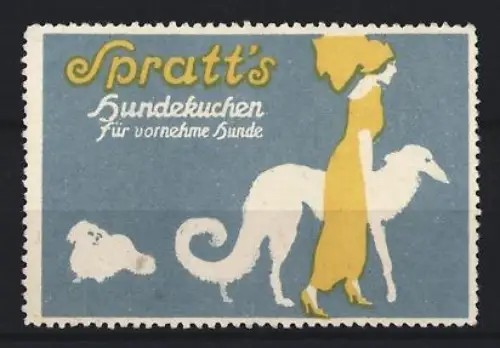 Reklamemarke Spratt`s Hundekuchen, Elegante Dame mit zwei Hunden