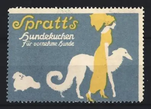 Reklamemarke Spratt`s Hundekuchen, Elegante Frau mit Hunden