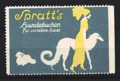 Reklamemarke Spratt`s Hundekuchen, Dame mit Windhund und kleinem Hund