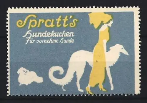 Reklamemarke Spratt`s Hundekuchen, Elegante Dame mit Hunden