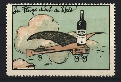 Reklamemarke Königlich Fachingen, Mineralwasser, Flugzeug mit Wasserflasche
