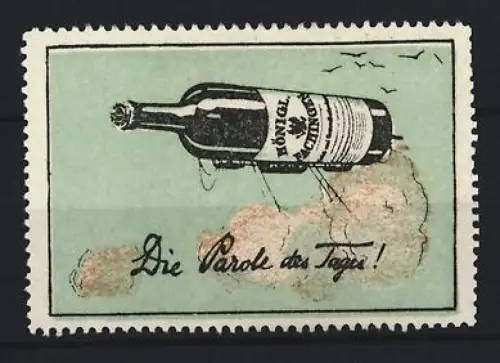 Reklamemarke Königlich Fachingen, Mineralwasser, Fliegende Flasche in den Wolken
