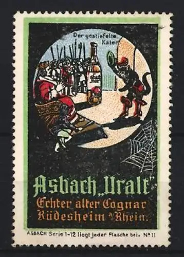 Reklamemarke Rüdesheim a. Rhein, Asbach Uralt, Cognac, Der gestiefelte Kater