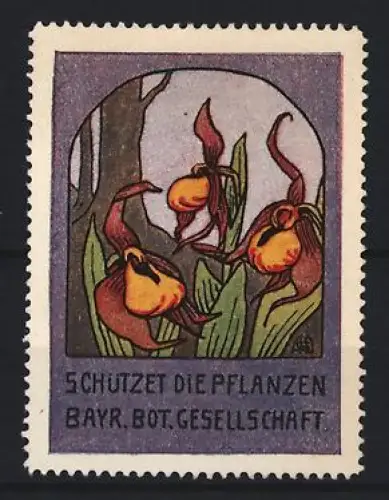 Reklamemarke Bayern, Bayerische botanische Gesellschaft, Naturschutzverein, Frauenschuh-Orchidee