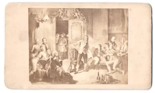 Fotografie unbekannter Fotograf und Ort, Schiller liest aus Die Räuber, nach einem Gemälde