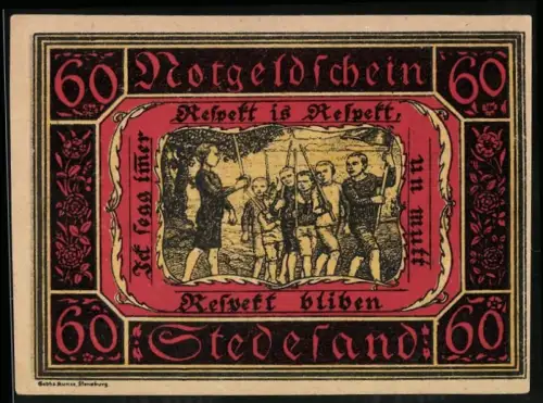 Notgeld Stedesand 1920, 60 Pfennig, Schulklasse mit Lehrerin und Spruch Respekt is Respekt