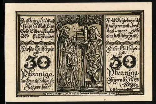 Notgeld Tegernsee 1921, 30 Pfennig, Kloster Tegernsee und historische Figuren