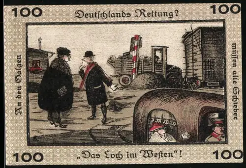 Notgeld Neugraben-Hausbruch 1921, 100 Pf, Das Loch im Westen, politische Karikatur
