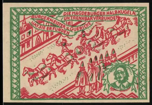 Notgeld Magdeburg 1921, 50 Pfennig, Magdeburger Halbkugeln und Otto I. zu Pferd