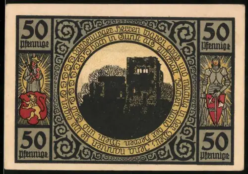 Notgeld Lobeda 1921, 50 Pfennig, Ruine der Lobdeburg und Ortsansicht