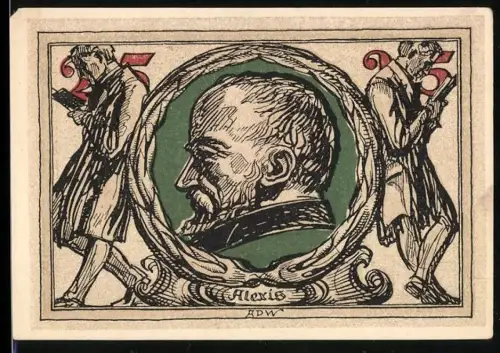 Notgeld Arnstadt 1921, 25 Pfennig, Porträt von Alexis und Adler