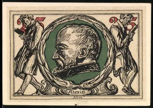 Notgeld Arnstadt 1921, 25 Pfennig, Porträt von Alexis und Adlerwappen