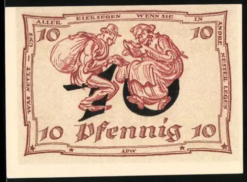 Notgeld Arnstadt 1921, 10 Pfennig, zwei Figuren und Adlerwappen