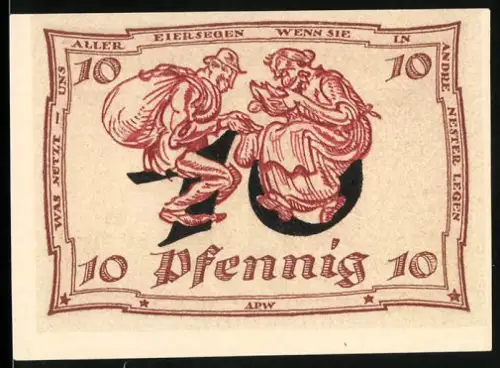 Notgeld Arnstadt 1921, 10 Pfennig, Mann und Frau mit Huhn