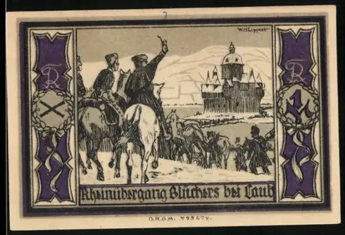 Notgeld Stolp i. Pom., 1 Mark, Rheinübergang Blüchers und Porträt von Fürst Blücher von Wahlstatt