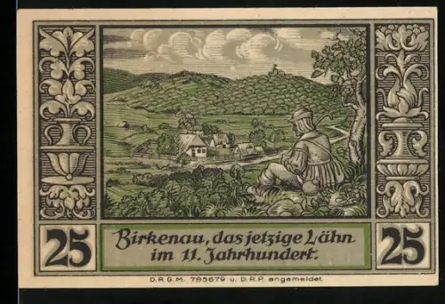 Notgeld Lähn i. Riesengebirge, 25 Pfennig, Landschaft mit Wanderer