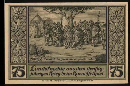 Notgeld Lähn i. Riesengebirge, 75 Pfennig, Landsknechte im Dreissigjährigen Krieg