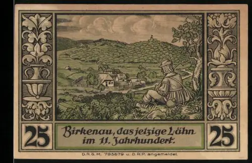 Notgeld Lähn i. Riesengeb., 25 Pfennig, Ortsansicht im 11. Jahrhundert