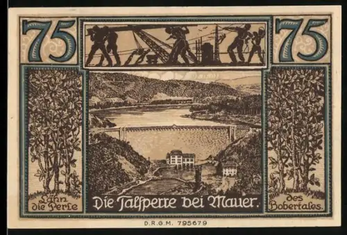 Notgeld Lähn /Riesengebirge, 75 Pfennig, Landschaft und Arbeitermotiv