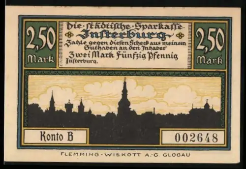 Notgeld Insterburg, 2,50 Mark, Stadtsilhouette und Alter Markt mit Lutherkirche