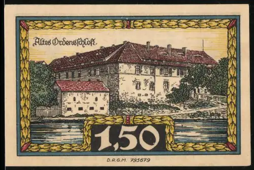 Notgeld Insterburg, 1,50 Mark, Altes Ordensschloss und Stadtsilhouette