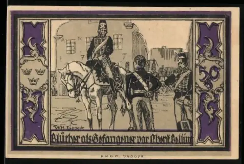 Notgeld Stolp i. Pom., 50 Pfennig, Darstellung von Fürst Blücher und Soldaten