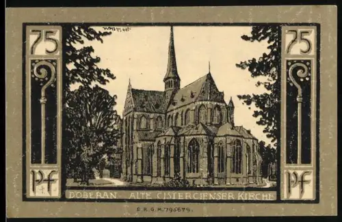 Notgeld Bad Doberan, 75 Pfennig, Alte Cistercienser Kirche und Stadtwappen mit Löwe und Schwan