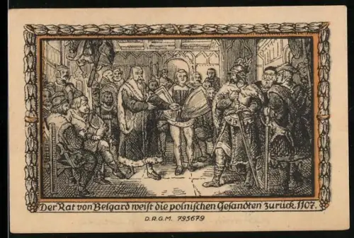 Notgeld Belgard, 25 Pfennig, der Rat von Belgard weist polnische Gesandte zurück, Wappen mit Greif