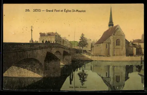 AK Sens, Grand Pont et Eglise St-Maurice
