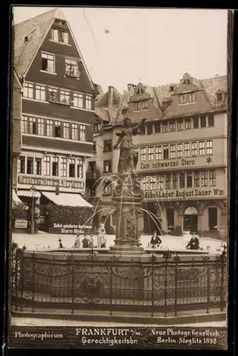 Foto-AK NPG: Frankfurt a. M., Gerechtigkeitsbrunnen, Restaurant von E. Heyland